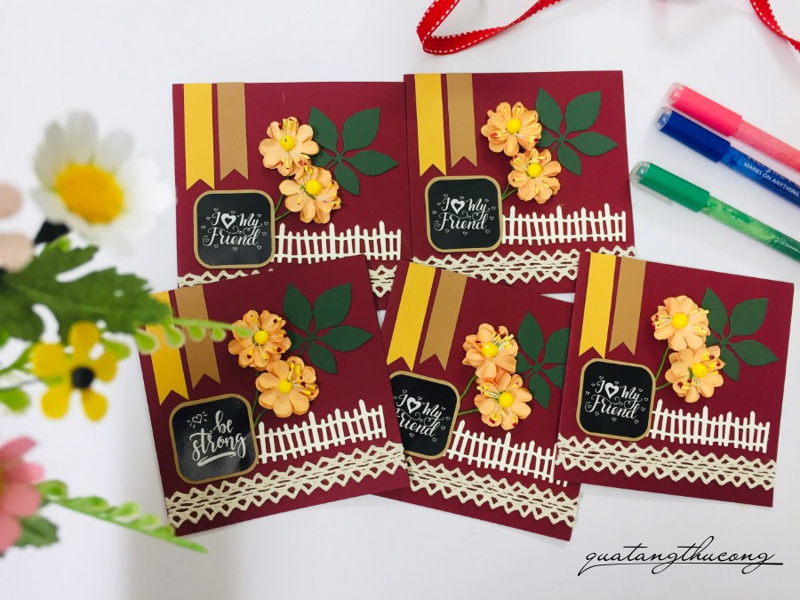 Thiệp hoa thông điệp - đỏ đô